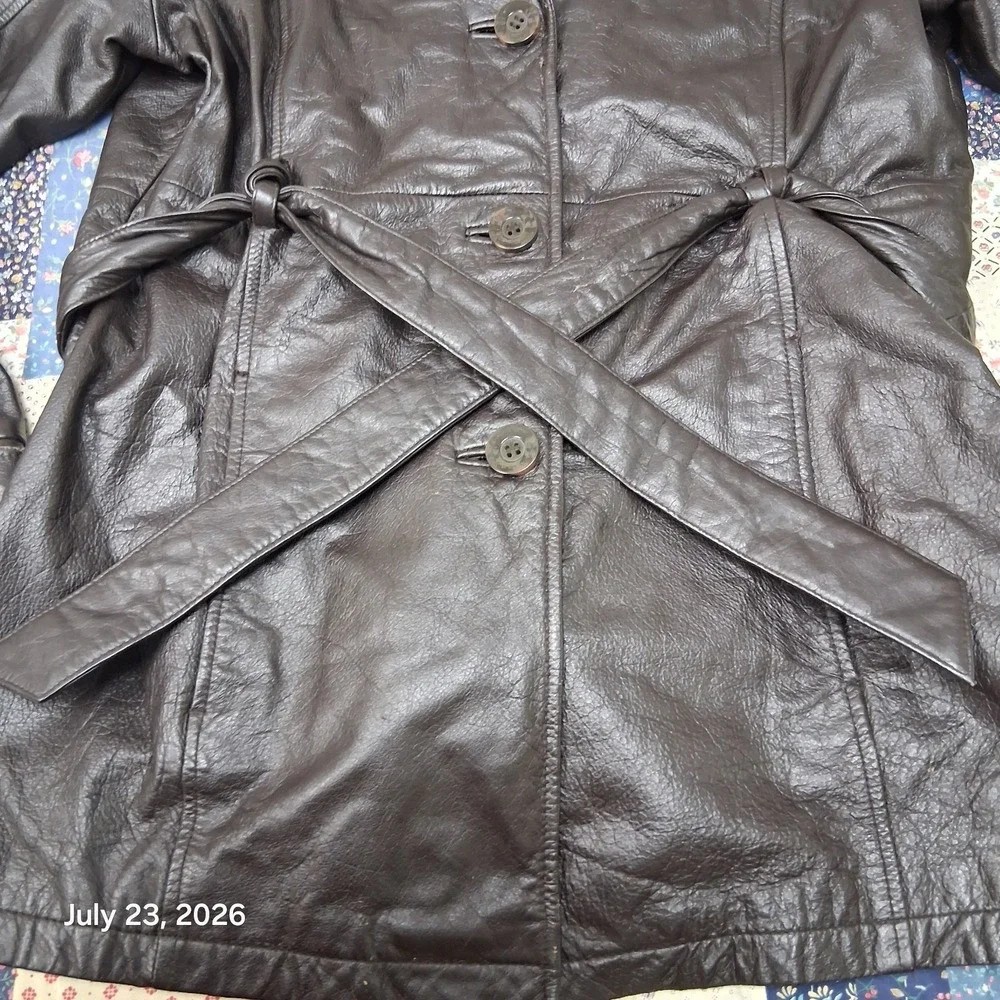 Vintage Wilsons Leather Trench Coat Womens Large Dark Brown Belted Thinsulate